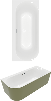 Loop & Friends OVALE Baignoire murale pour installation en angle à droite Couleur à la demande , 1700x750mm, Blanc