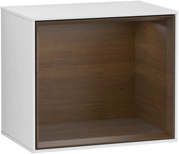Finion Regalmodul, mit Beleuchtung, 418x356x270mm, Korpus: White Matt Lacquer, Front: White Matt Lacquer, Regalelement: Walnut Veneer